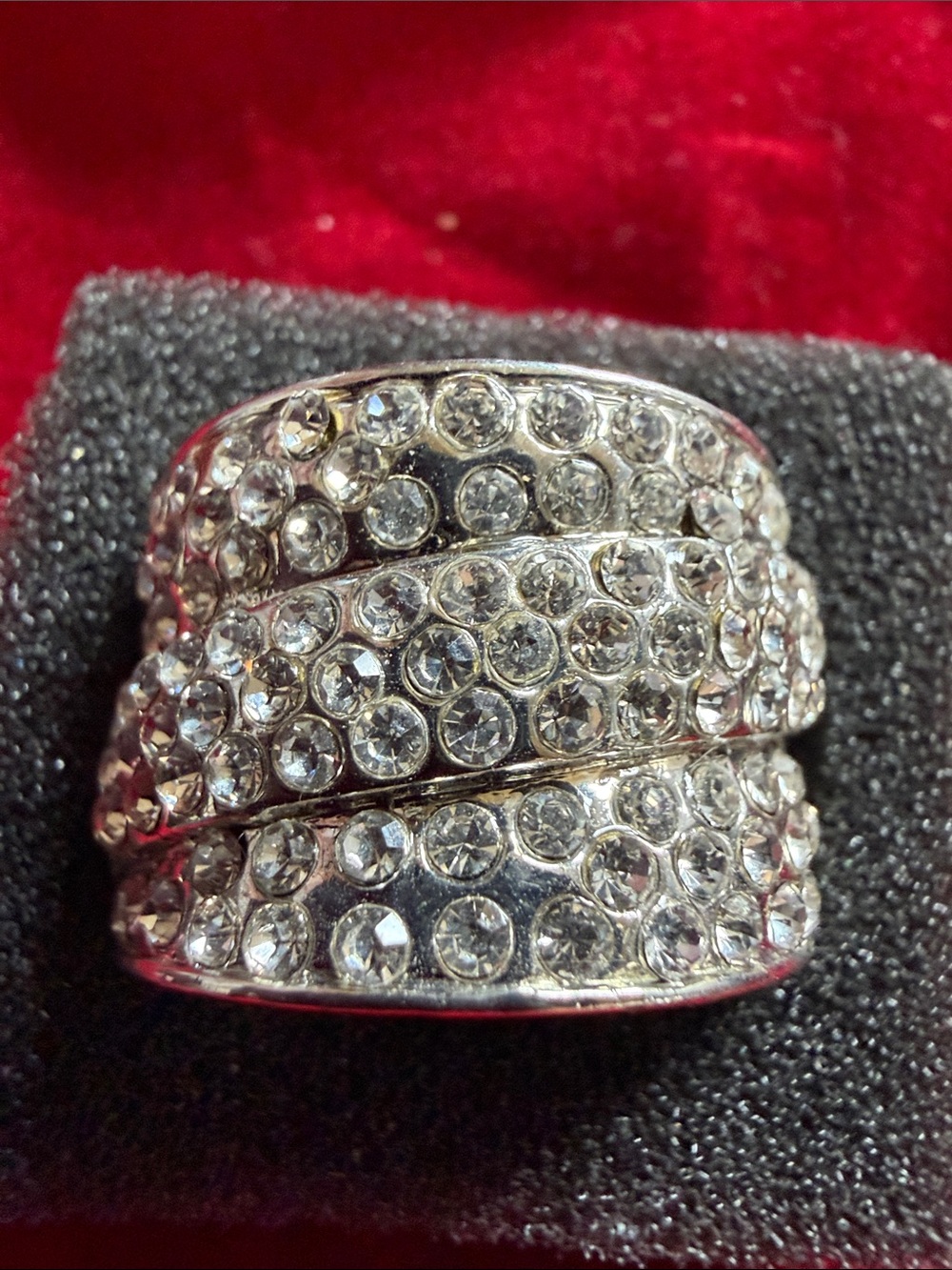 Crystal Pave Wide Statement Ring, Silver Tone (J0296)